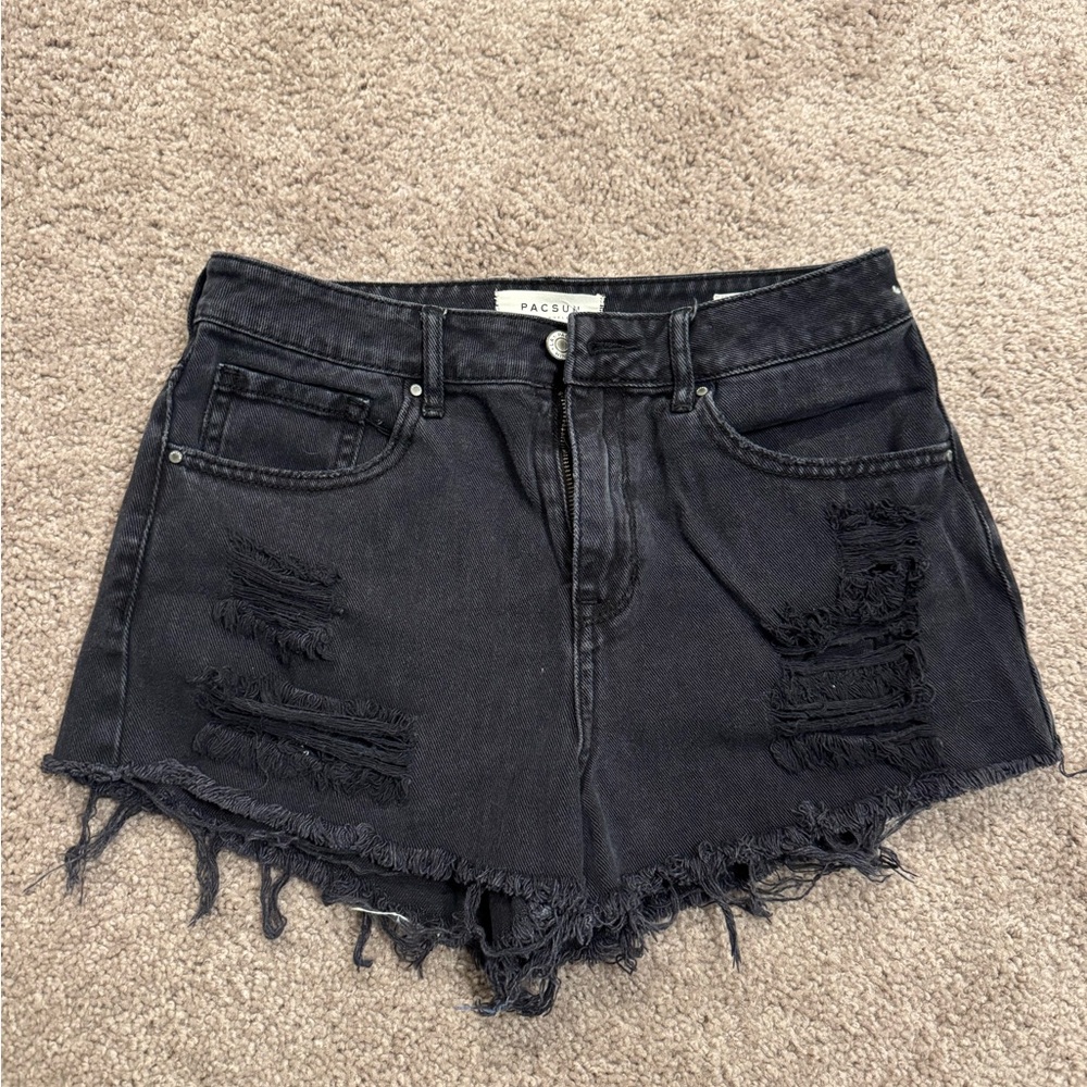 PacSun Dark Denim Frayed Jean Shorts
